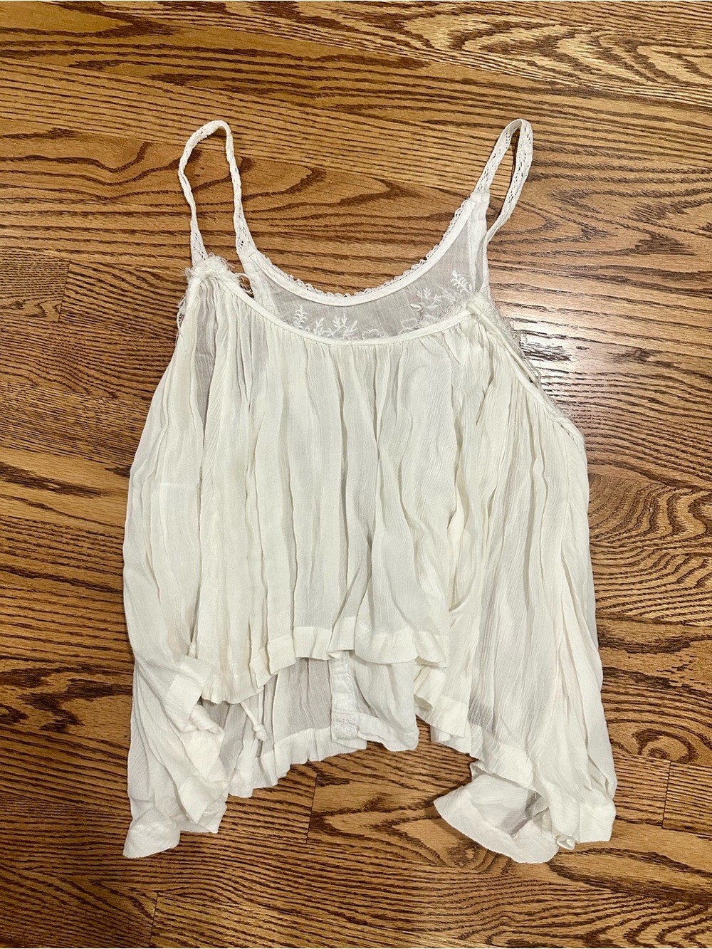 Free People White Gauzy Embroidered Spaghetti Strap Swing Tank - Picture 3 of 5